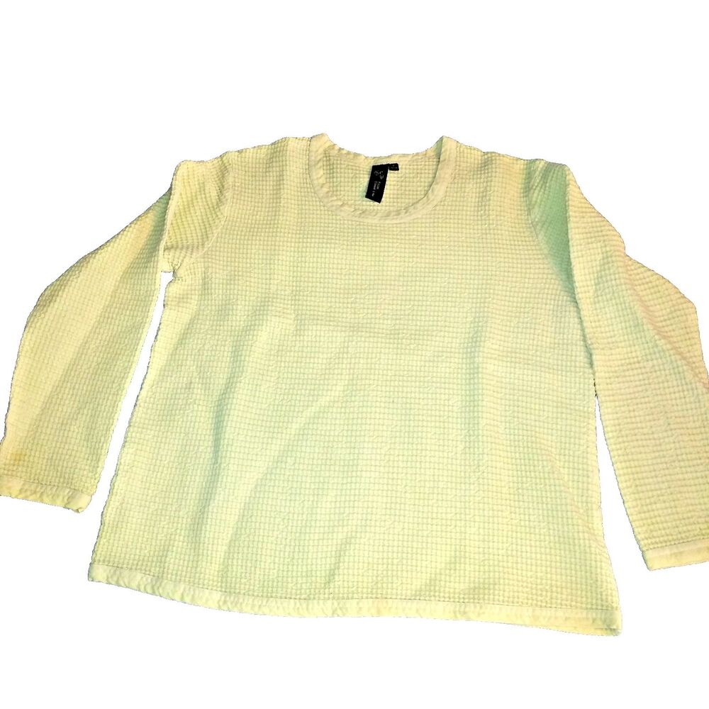 Focus Casual Life Small Thermal Waffle Knit Shirt Light Yellow Long-Sleeve